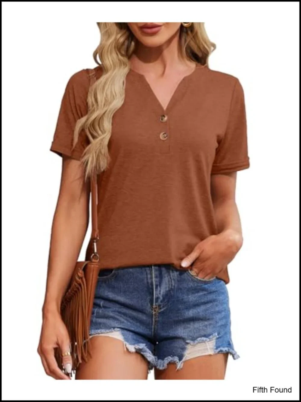 V-Neck Button Down Short Sleeve Tee, Loose Fit Business Casual Top